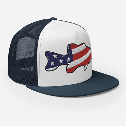 White American Flag Fish Trucker Hat