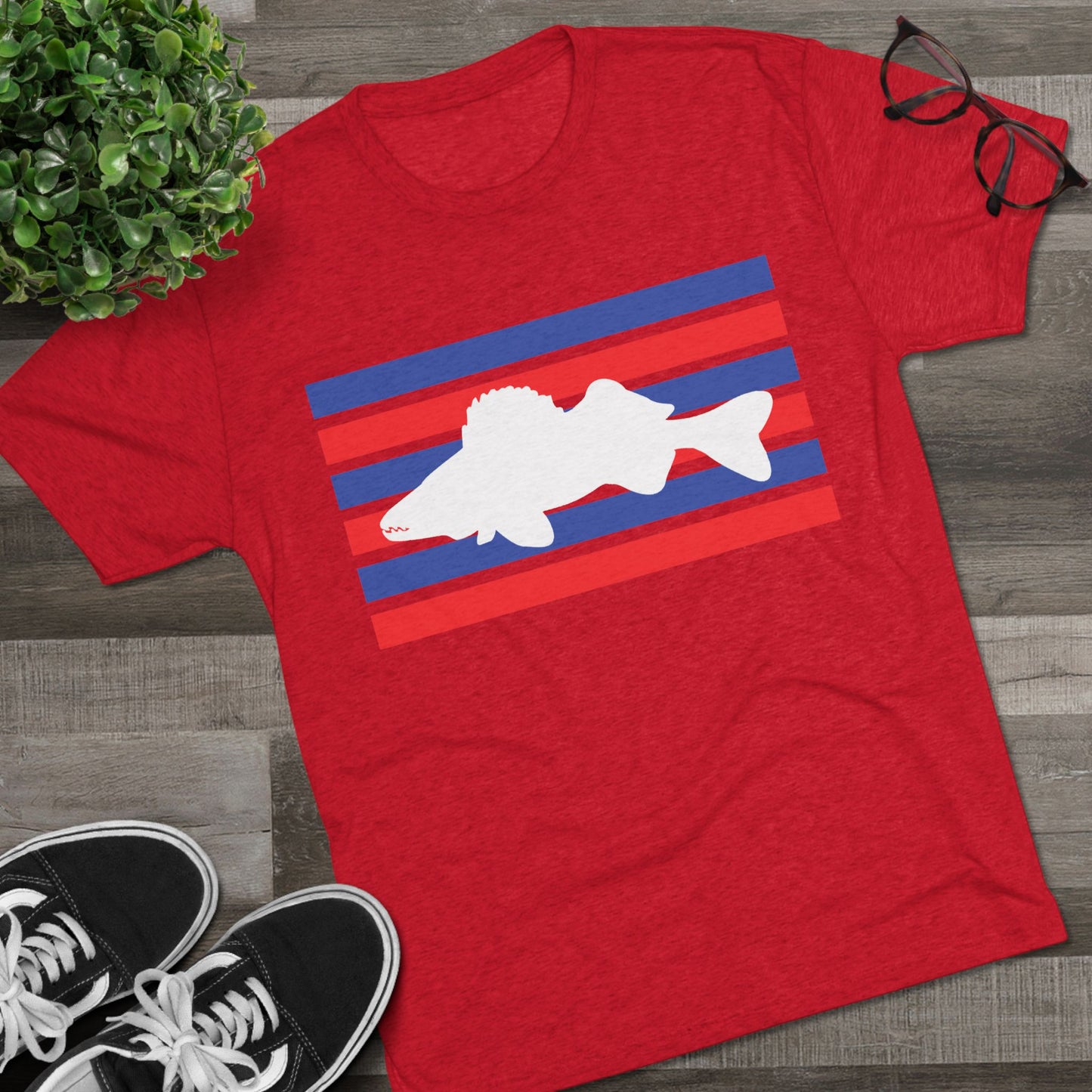 Walleye Tee Shirt Red White and Blue